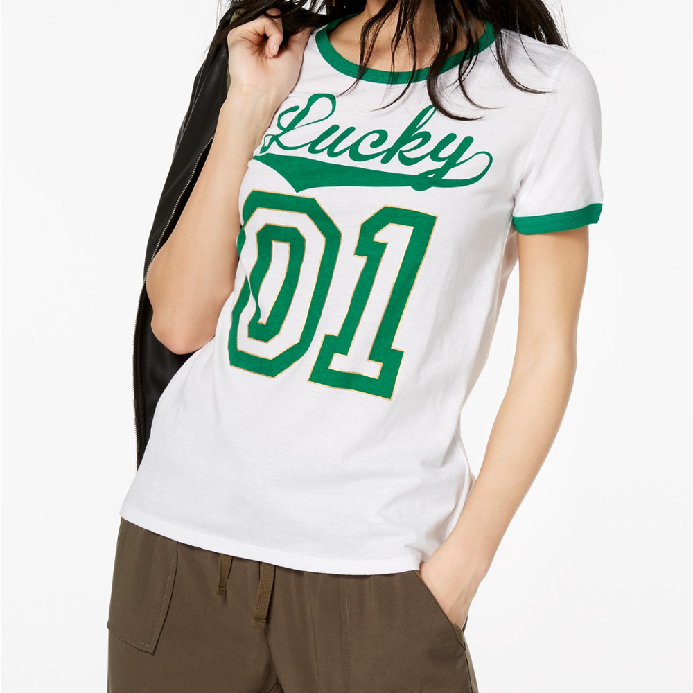 Freeze White Green LUCKY Ringer T-Shirt NWT LARGE